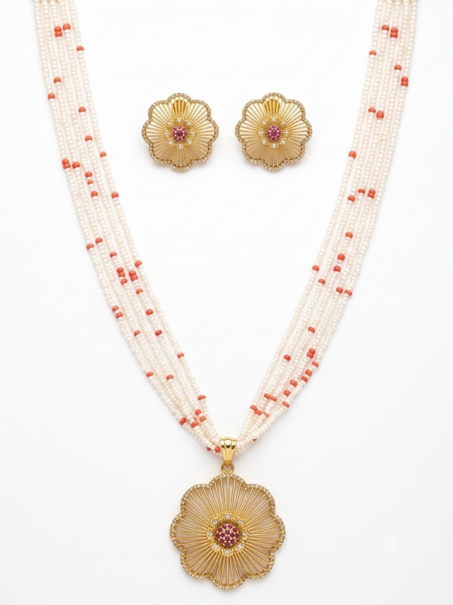 Elegant Floral Pearl Necklace Set