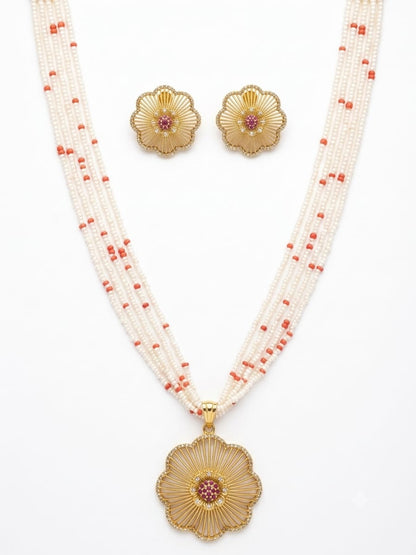 Elegant Floral Pearl Necklace Set