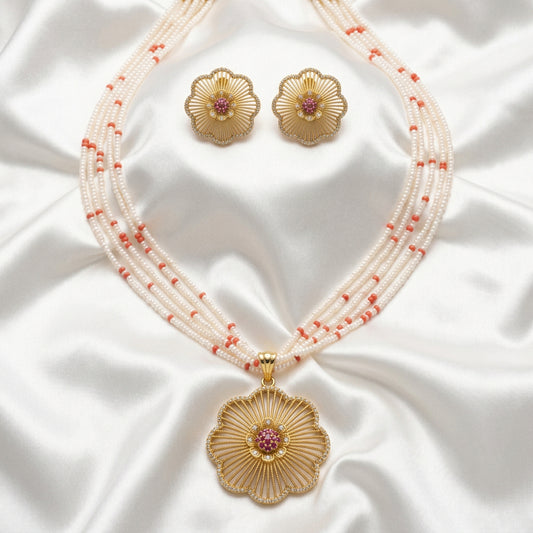 Elegant Floral Pearl Necklace Set