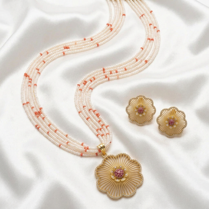 Elegant Floral Pearl Necklace Set