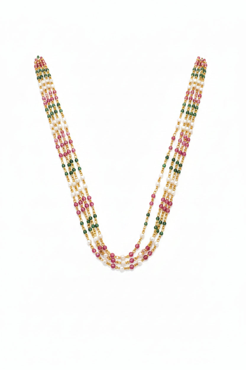 Traditional Lakshmi Temple Jewelry Set with Multicolor Beads & Pearl Drops