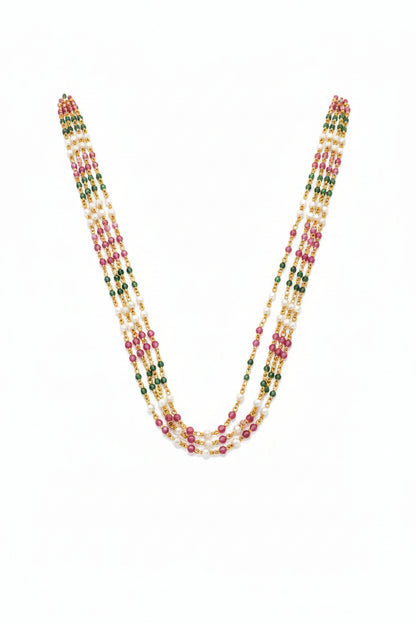 Traditional Lakshmi Temple Jewelry Set with Multicolor Beads & Pearl Drops