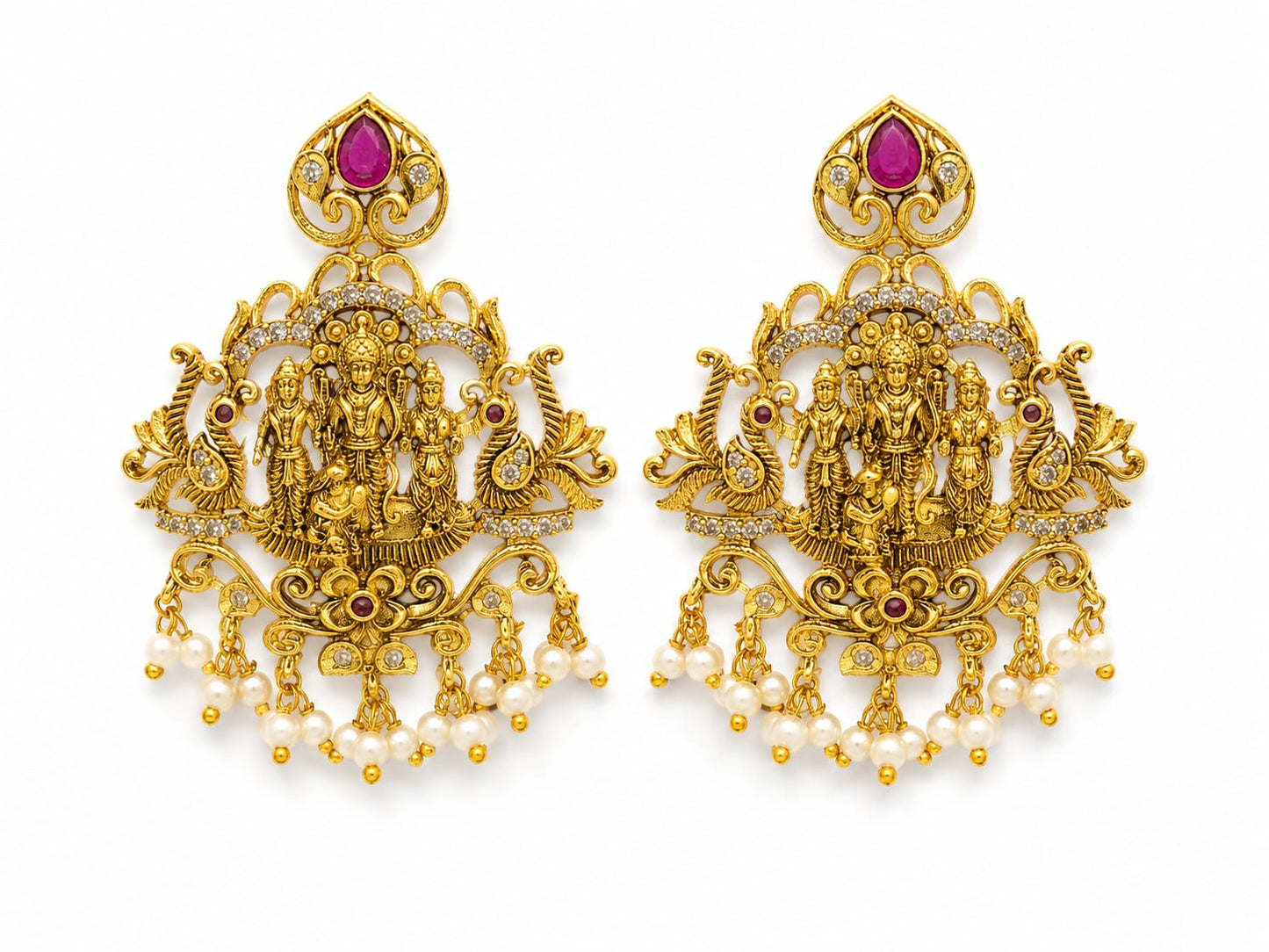 Traditional Lakshmi Temple Jewelry Set with Multicolor Beads & Pearl Drops