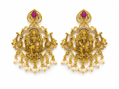 Traditional Lakshmi Temple Jewelry Set with Multicolor Beads & Pearl Drops