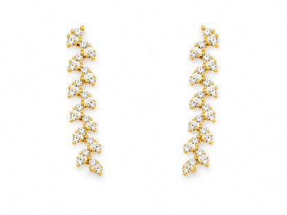 Gold Plated Zircon Leaf Vine Necklace Set with Matching Drop Earrings | Elegant Party Wear Jewelry
