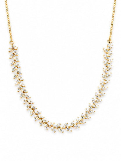 Gold Plated Zircon Leaf Vine Necklace Set with Matching Drop Earrings | Elegant Party Wear Jewelry