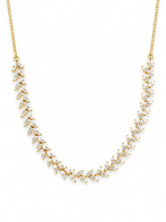 Gold Plated Zircon Leaf Vine Necklace Set with Matching Drop Earrings | Elegant Party Wear Jewelry