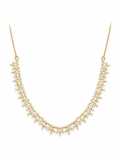 Gold Plated Zircon Floral Necklace Set with Matching Drop Earrings | Elegant Party & Bridal Jewelry