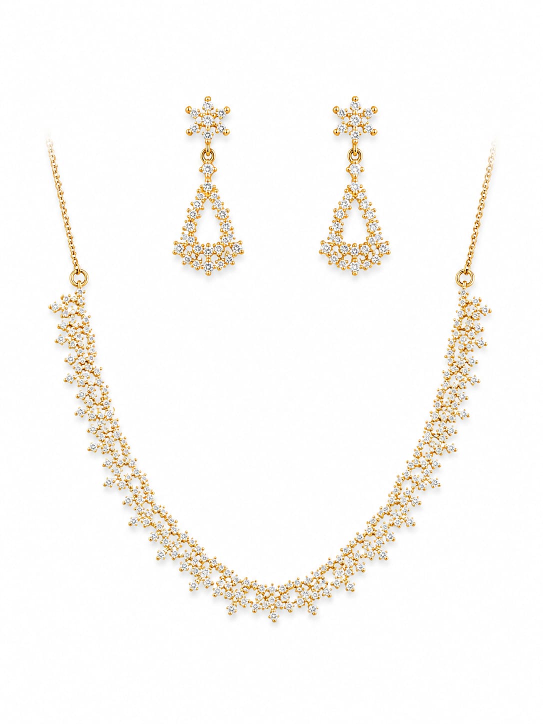 Gold Plated Zircon Floral Necklace Set with Matching Drop Earrings | Elegant Party & Bridal Jewelry