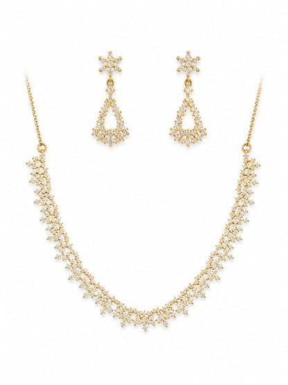 Gold Plated Zircon Floral Necklace Set with Matching Drop Earrings | Elegant Party & Bridal Jewelry