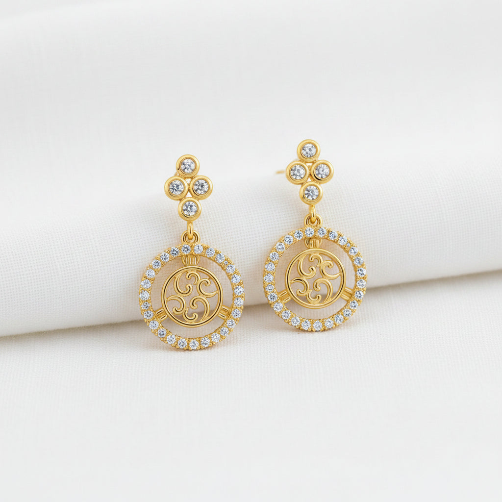 Gold Plated Zircon Pendant Necklace Set with Earrings
