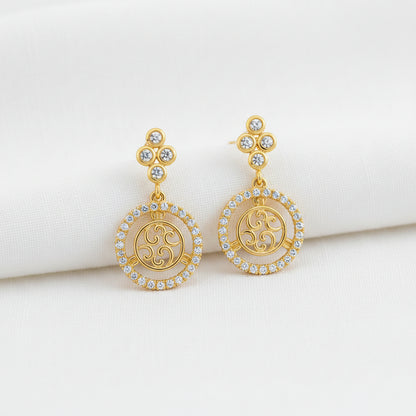 Gold Plated Zircon Pendant Necklace Set with Earrings