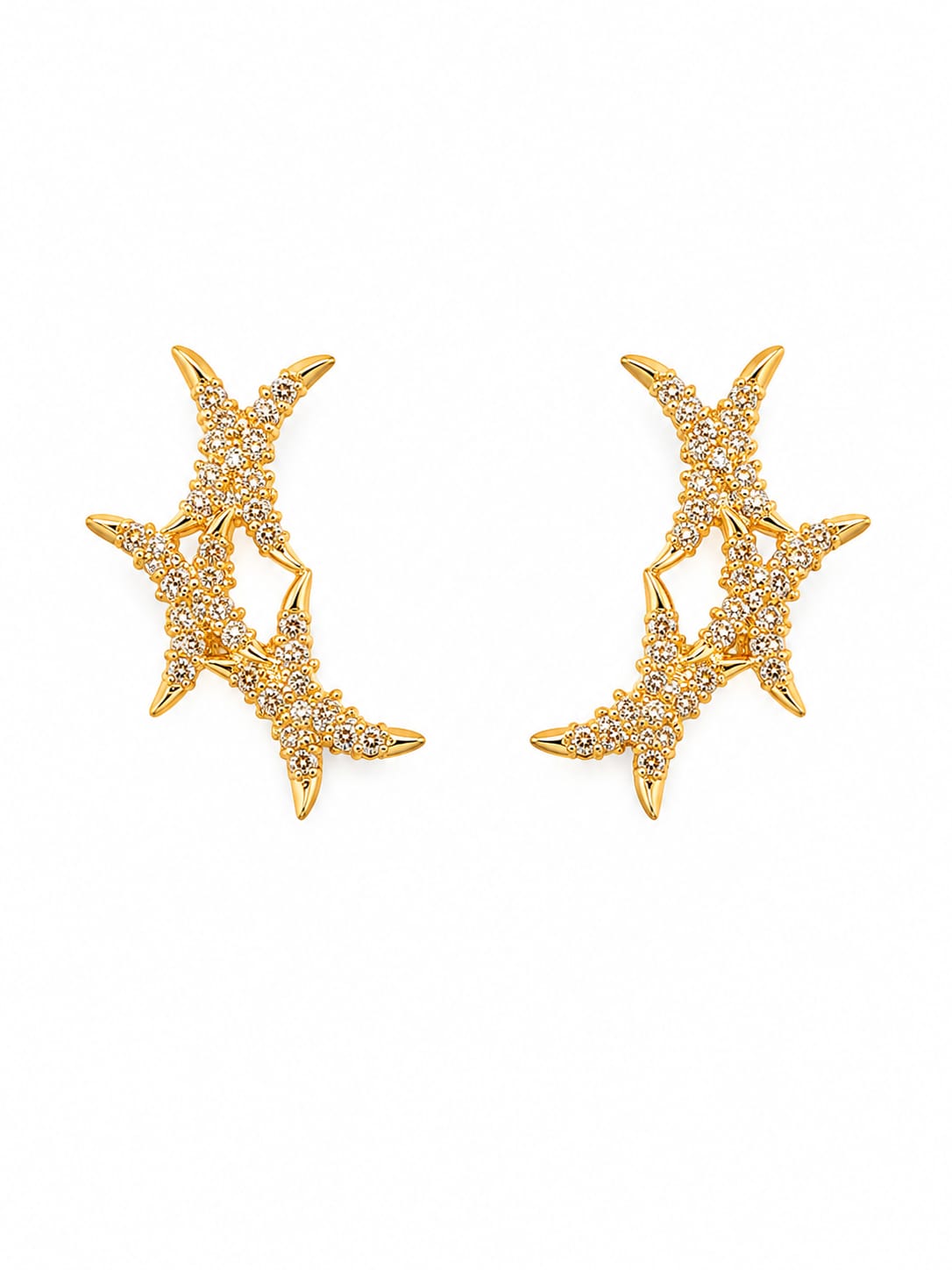 Gold Plated Zircon Star Necklace Set with Matching Stud Earrings