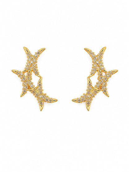 Gold Plated Zircon Star Necklace Set with Matching Stud Earrings