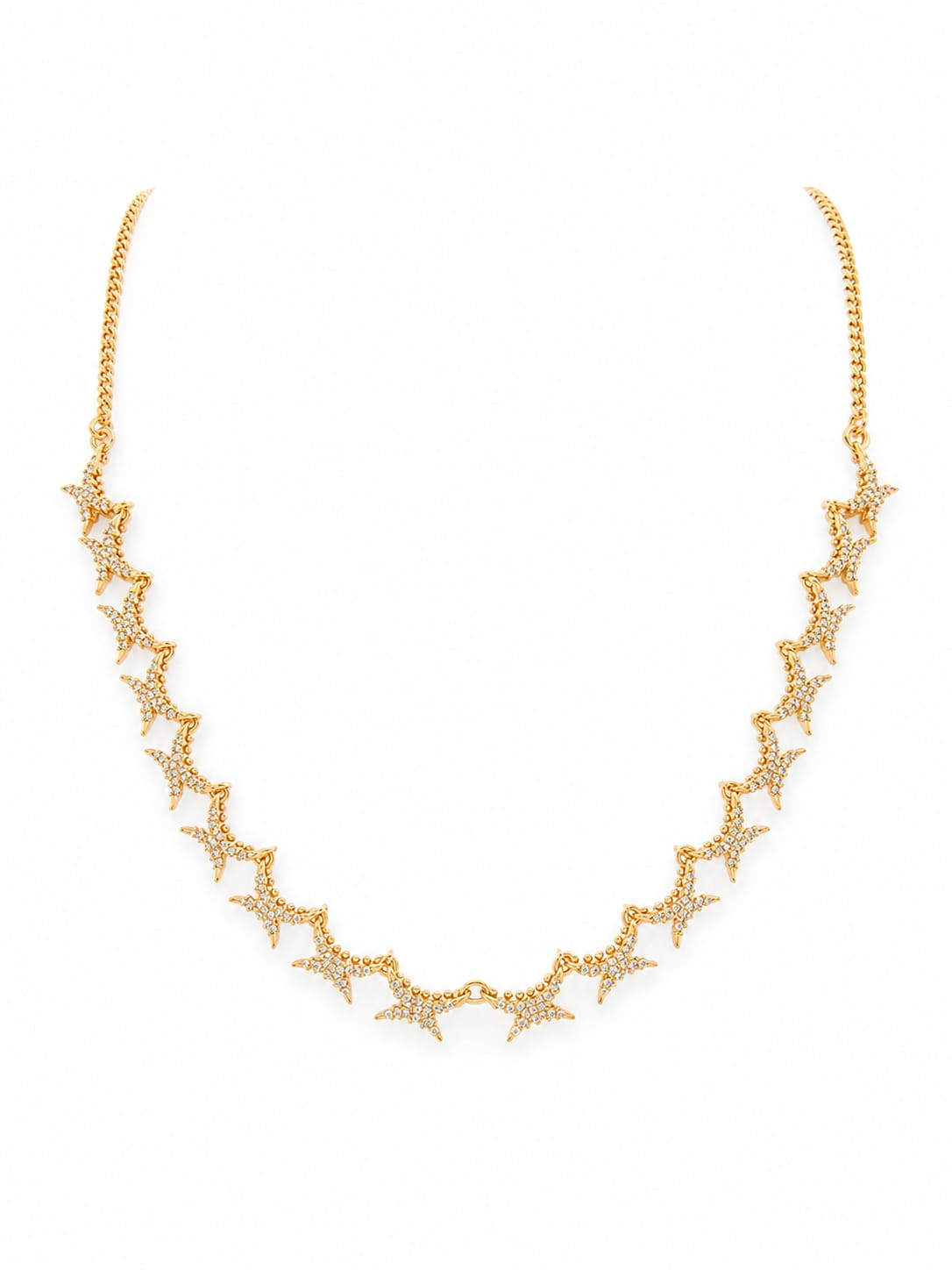 Gold Plated Zircon Star Necklace Set with Matching Stud Earrings