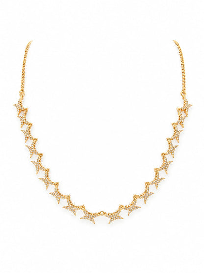 Gold Plated Zircon Star Necklace Set with Matching Stud Earrings