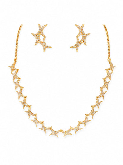 Gold Plated Zircon Star Necklace Set with Matching Stud Earrings