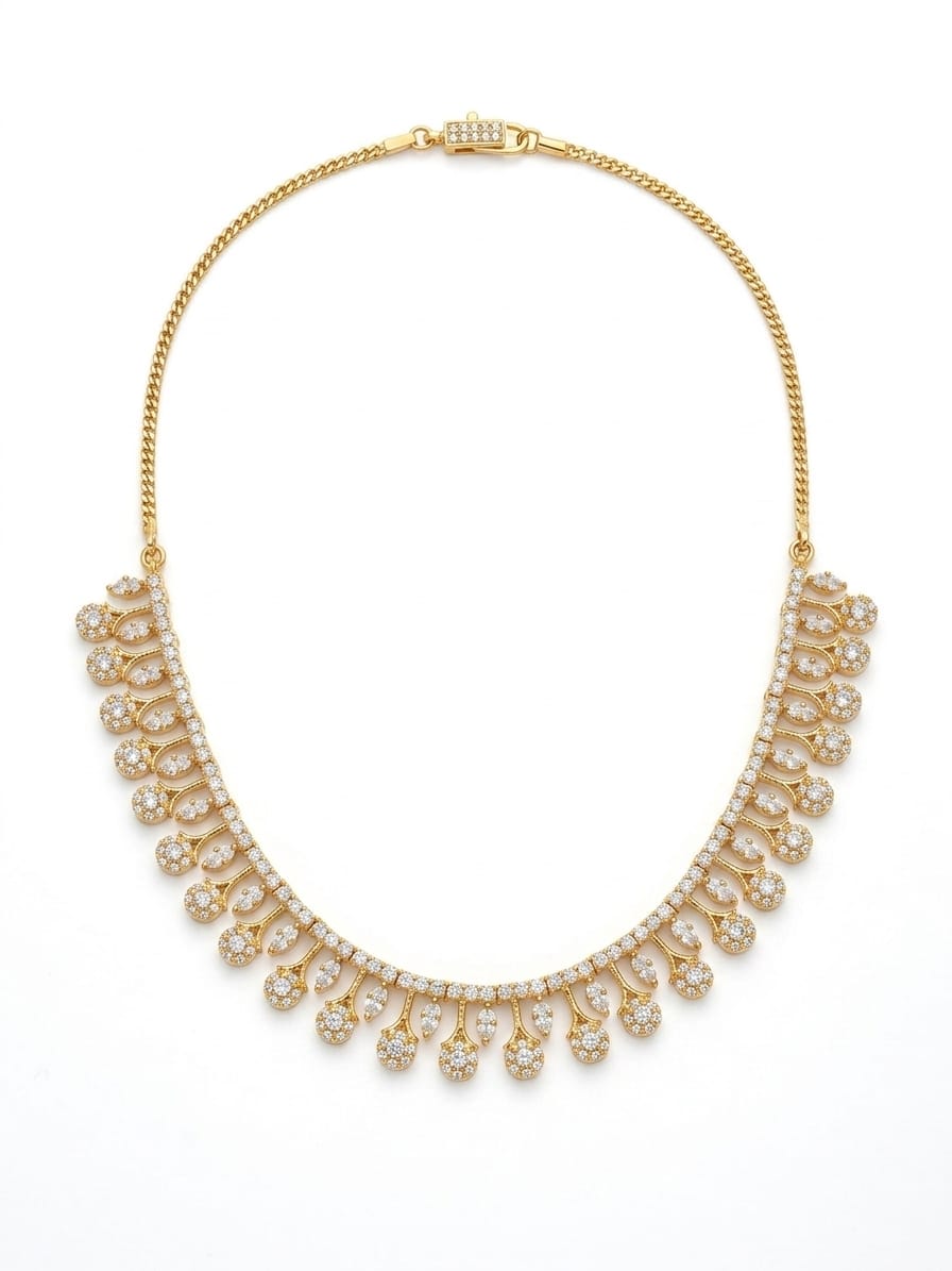 Gold Plated Zircon Drop Necklace Set with Matching Dangle Earrings | Elegant Bridal & Party Wear Jewelry