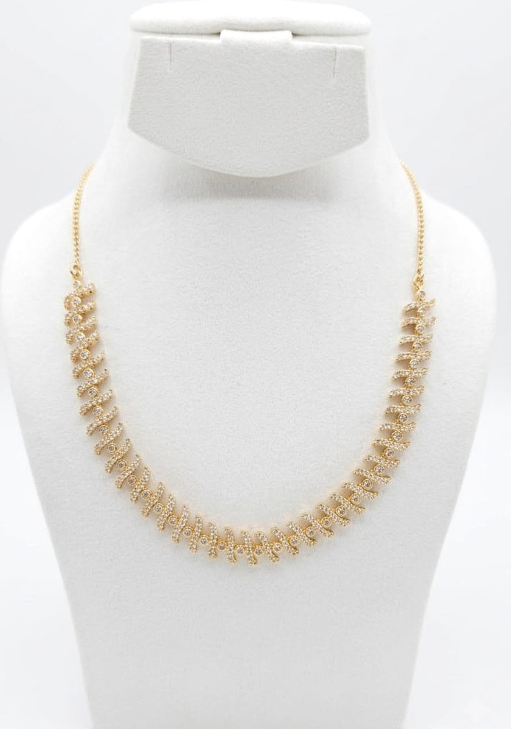 22K Gold Plated Zircon Swirl Necklace Set with Matching Stud Earrings
