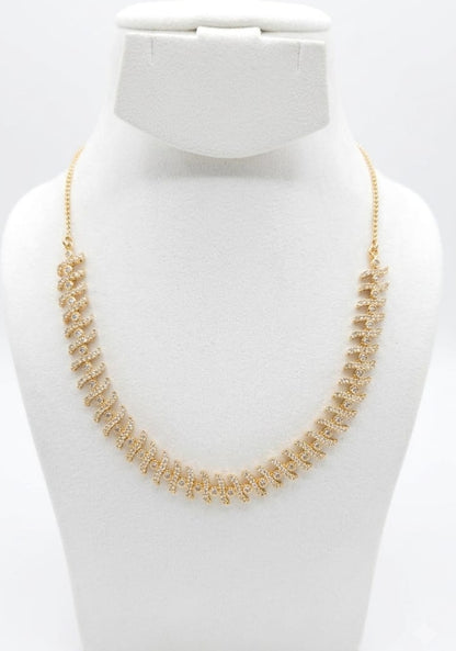 22K Gold Plated Zircon Swirl Necklace Set with Matching Stud Earrings