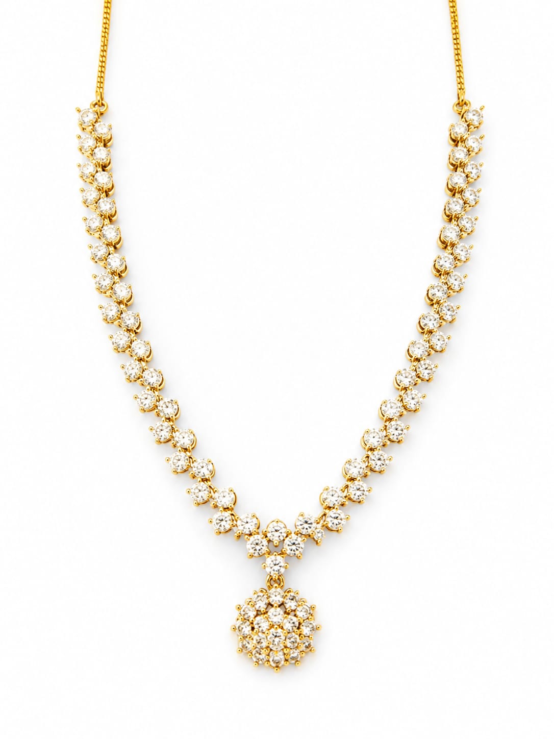 Gold Plated Zircon Floral Pendant Necklace Set with Matching Stud Earrings