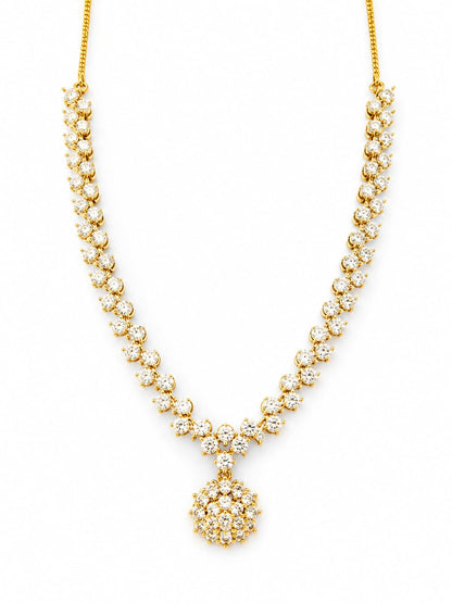Gold Plated Zircon Floral Pendant Necklace Set with Matching Stud Earrings
