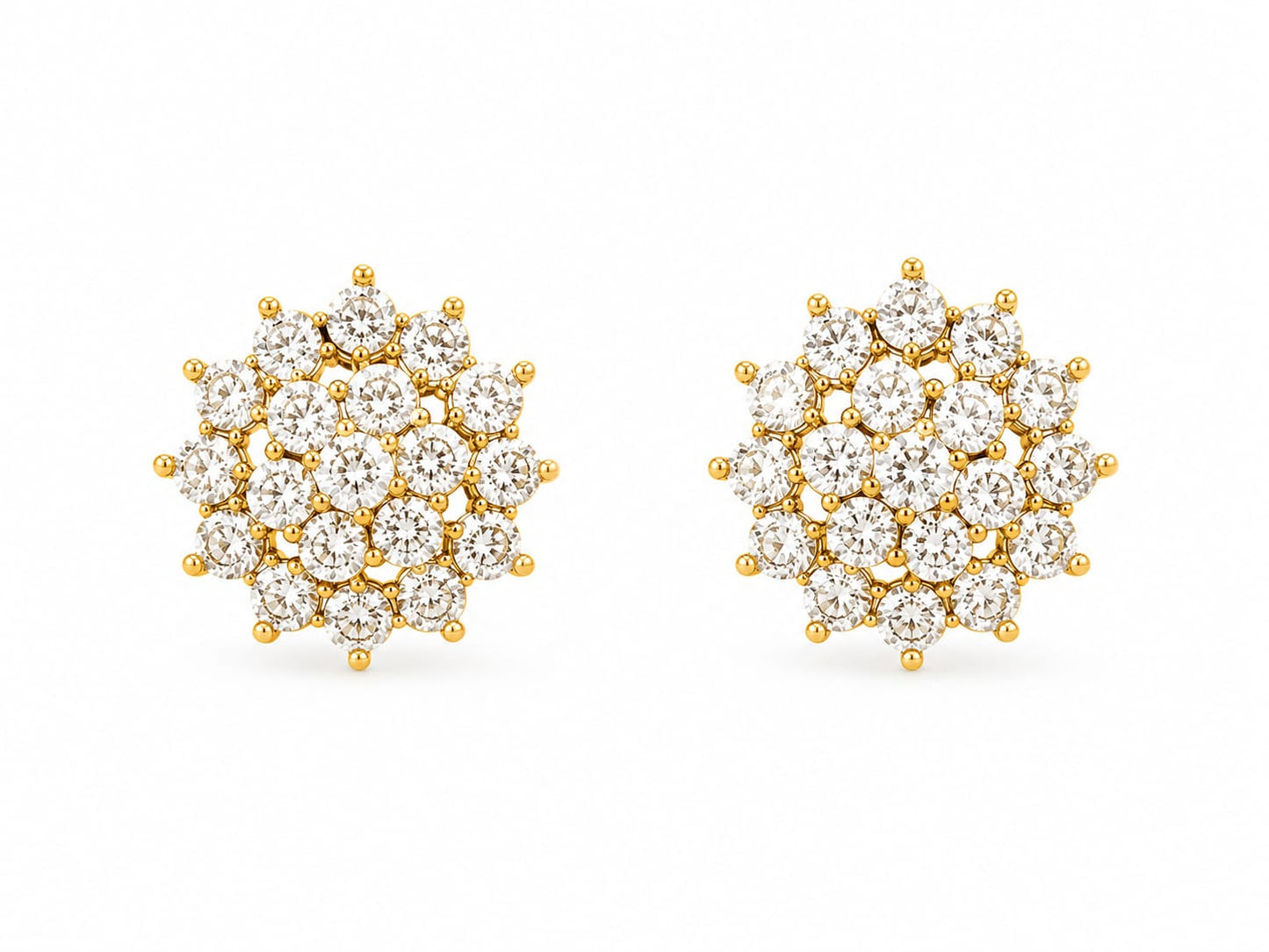 Gold Plated Zircon Floral Pendant Necklace Set with Matching Stud Earrings