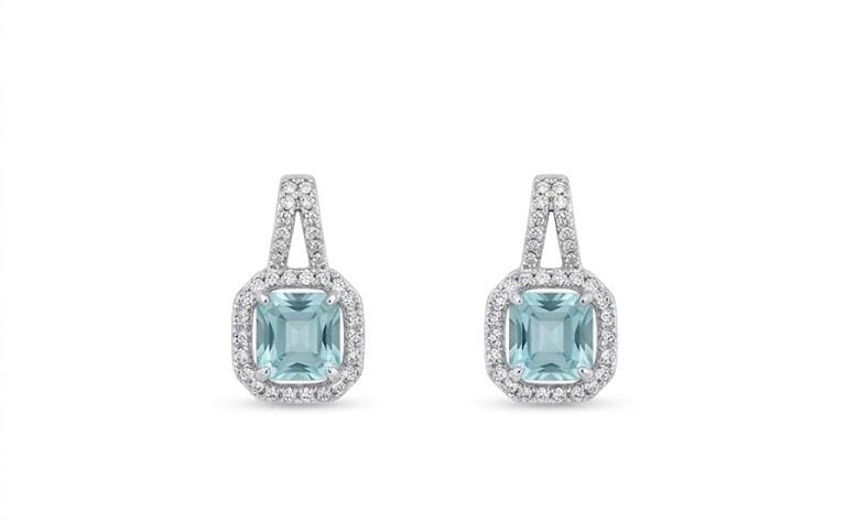 Black Cushion Cut Halo Pendant Necklace & Light Blue Cushion Cut Halo Pendant Necklace