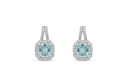 Black Cushion Cut Halo Pendant Necklace & Light Blue Cushion Cut Halo Pendant Necklace
