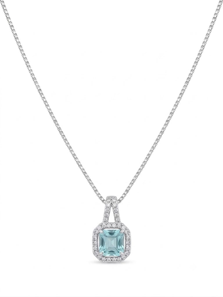 Black Cushion Cut Halo Pendant Necklace & Light Blue Cushion Cut Halo Pendant Necklace