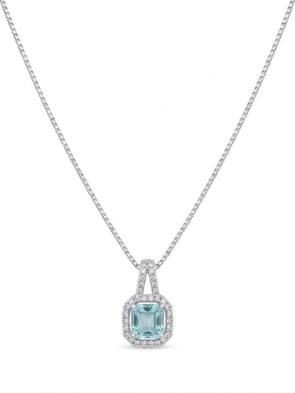 Black Cushion Cut Halo Pendant Necklace & Light Blue Cushion Cut Halo Pendant Necklace