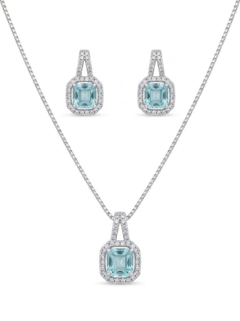 Black Cushion Cut Halo Pendant Necklace & Light Blue Cushion Cut Halo Pendant Necklace