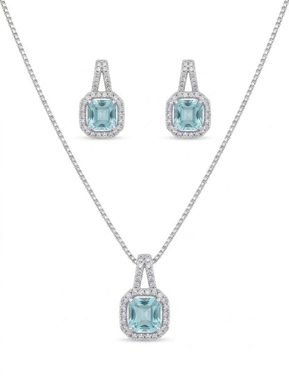 Black Cushion Cut Halo Pendant Necklace & Light Blue Cushion Cut Halo Pendant Necklace