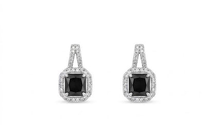 Black Cushion Cut Halo Pendant Necklace & Light Blue Cushion Cut Halo Pendant Necklace
