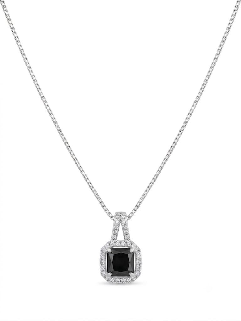 Black Cushion Cut Halo Pendant Necklace & Light Blue Cushion Cut Halo Pendant Necklace