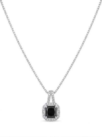 Black Cushion Cut Halo Pendant Necklace & Light Blue Cushion Cut Halo Pendant Necklace