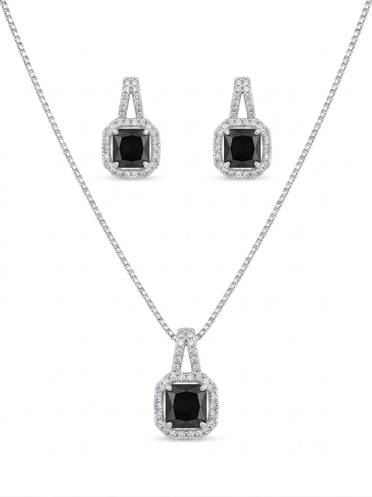 Black Cushion Cut Halo Pendant Necklace & Light Blue Cushion Cut Halo Pendant Necklace