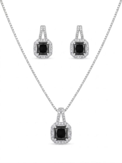 Black Cushion Cut Halo Pendant Necklace & Light Blue Cushion Cut Halo Pendant Necklace