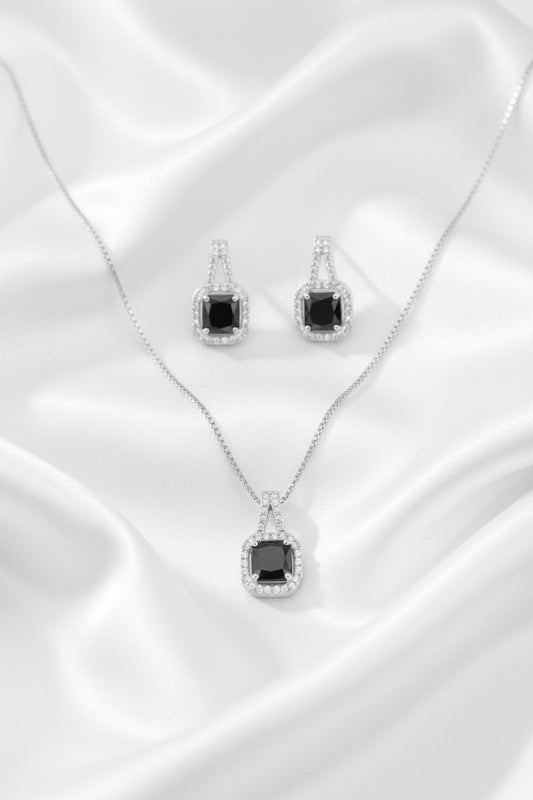 Black Cushion Cut Halo Pendant Necklace & Light Blue Cushion Cut Halo Pendant Necklace