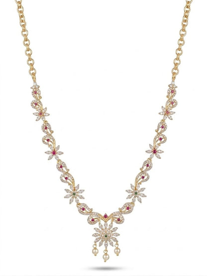 Luxury Floral CZ Necklace Set with Pearl Drops | Gold-Plated Bridal Jewelry Set