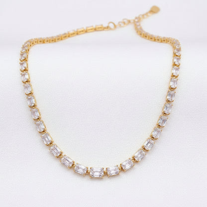 Gold-Plated Emerald Cut Cubic Zirconia Tennis Necklace & Earrings Set