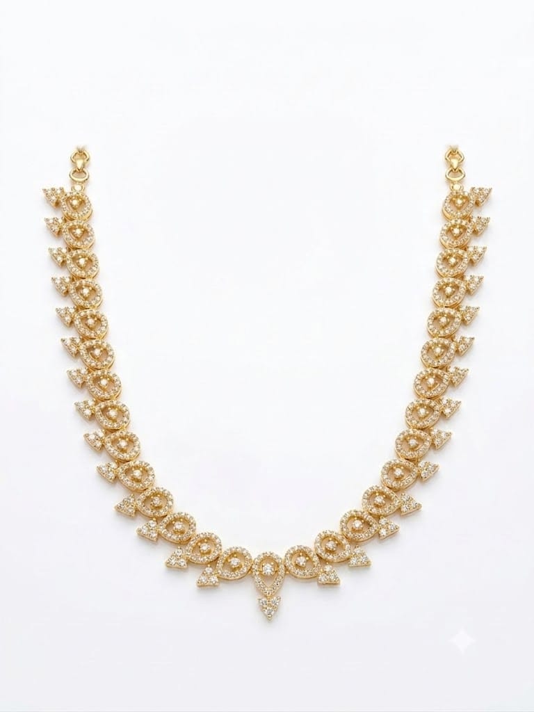 Gold-Plated CZ Teardrop Floral Necklace & Earrings Set | Elegant Bridal Jewelry