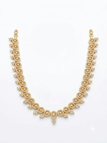 Gold-Plated CZ Teardrop Floral Necklace & Earrings Set | Elegant Bridal Jewelry