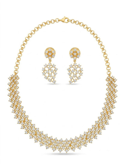 Gold-Plated CZ Floral Statement Necklace & Dangle Earrings Set | Bridal Party Jewelry