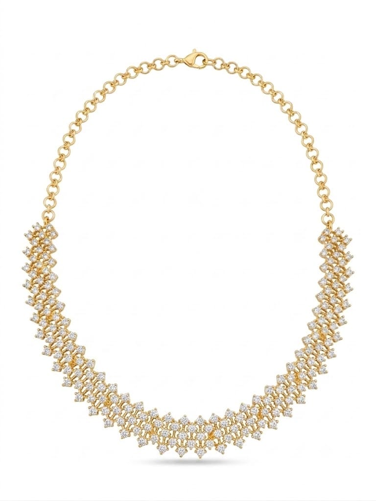 Gold-Plated CZ Floral Statement Necklace & Dangle Earrings Set | Bridal Party Jewelry