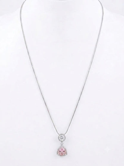 Silver-Tone Pink Heart CZ Pendant Necklace & Drop Earrings Set | Elegant Jewelry for Women