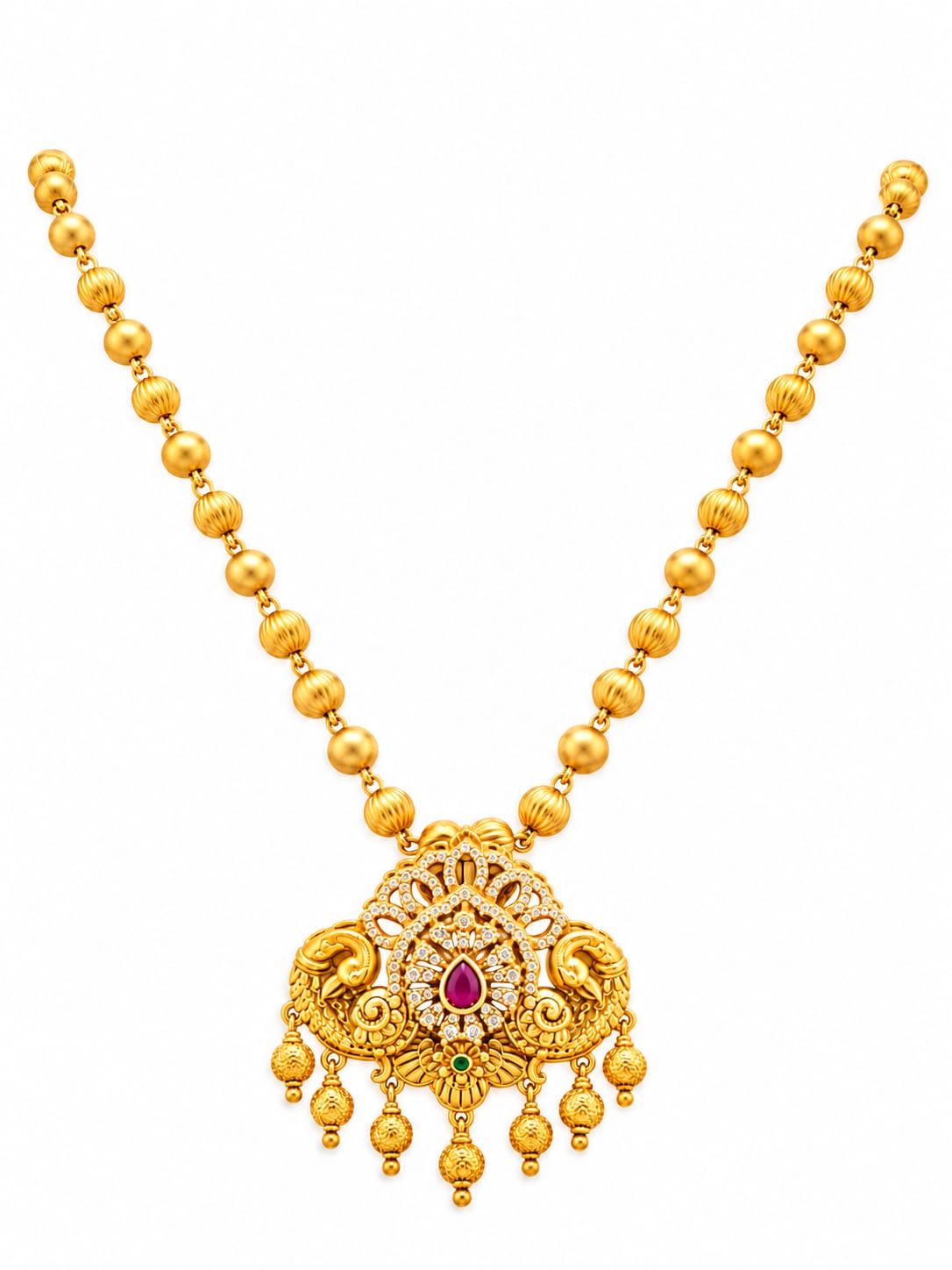 Antique Gold Peacock Pendant Necklace Set | Traditional Temple Necklace with Matching Earring