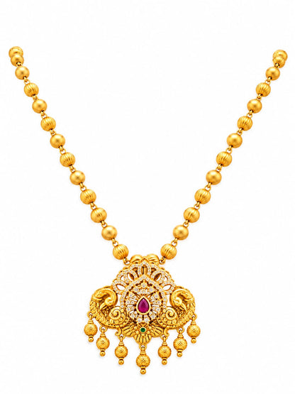 Antique Gold Peacock Pendant Necklace Set | Traditional Temple Necklace with Matching Earring