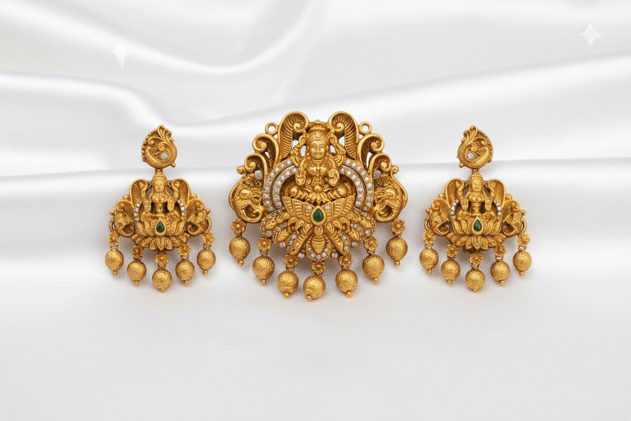 Traditional Lakshmi Blue Beads Necklace Set