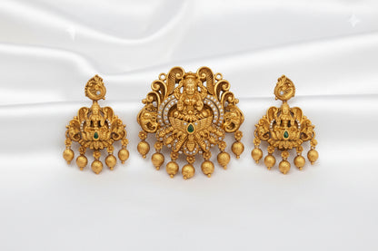 Traditional Lakshmi Blue Beads Necklace Set